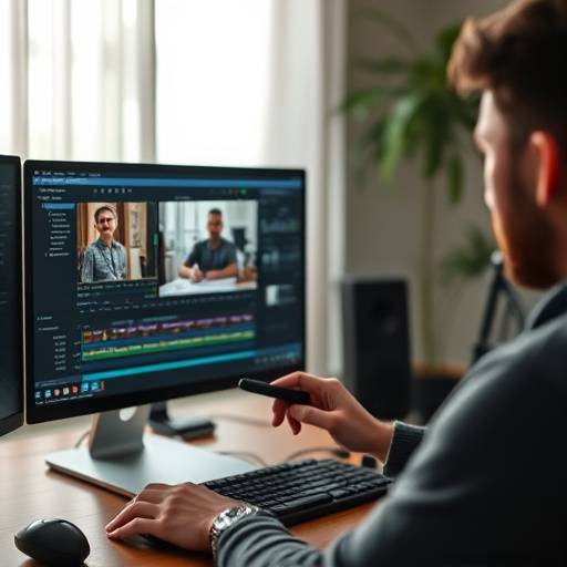 Billede af en person der redigerer en video på en computer.