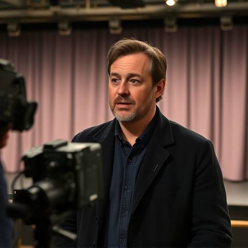 Still fra et videointerview med en skuespiller fra Det Kongelige Teater på en scene.